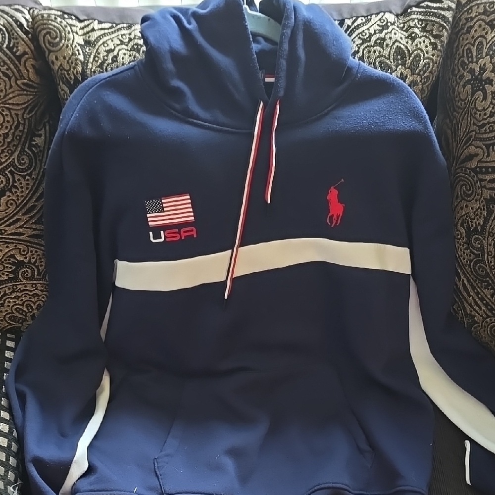 Polo Ralph Lauren Navy Blue Hoodie with USA Flag